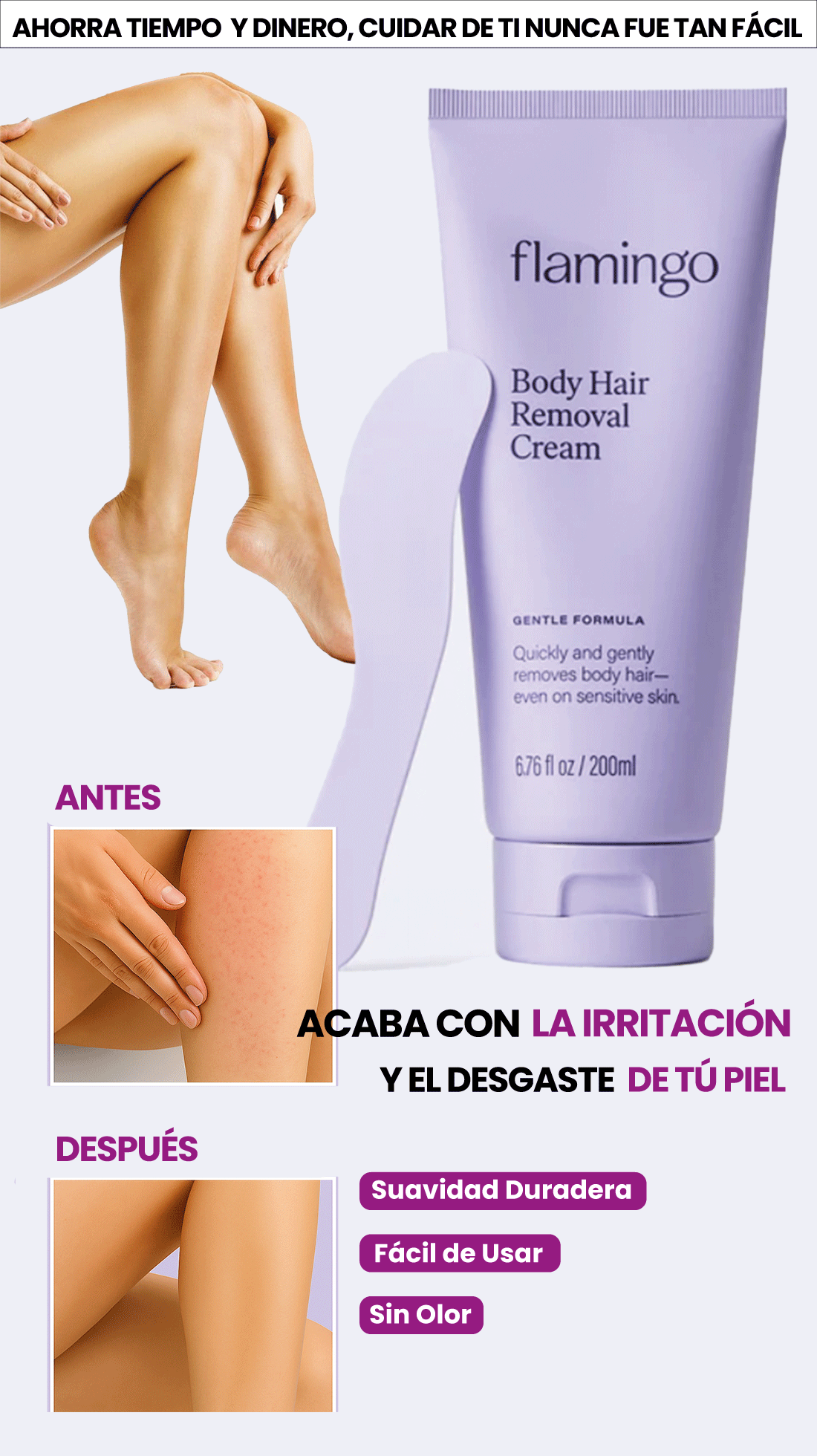 FLAMINGO- Crema depiladora- Sin Irritación, rápida, segura y Sin ningún Olor!