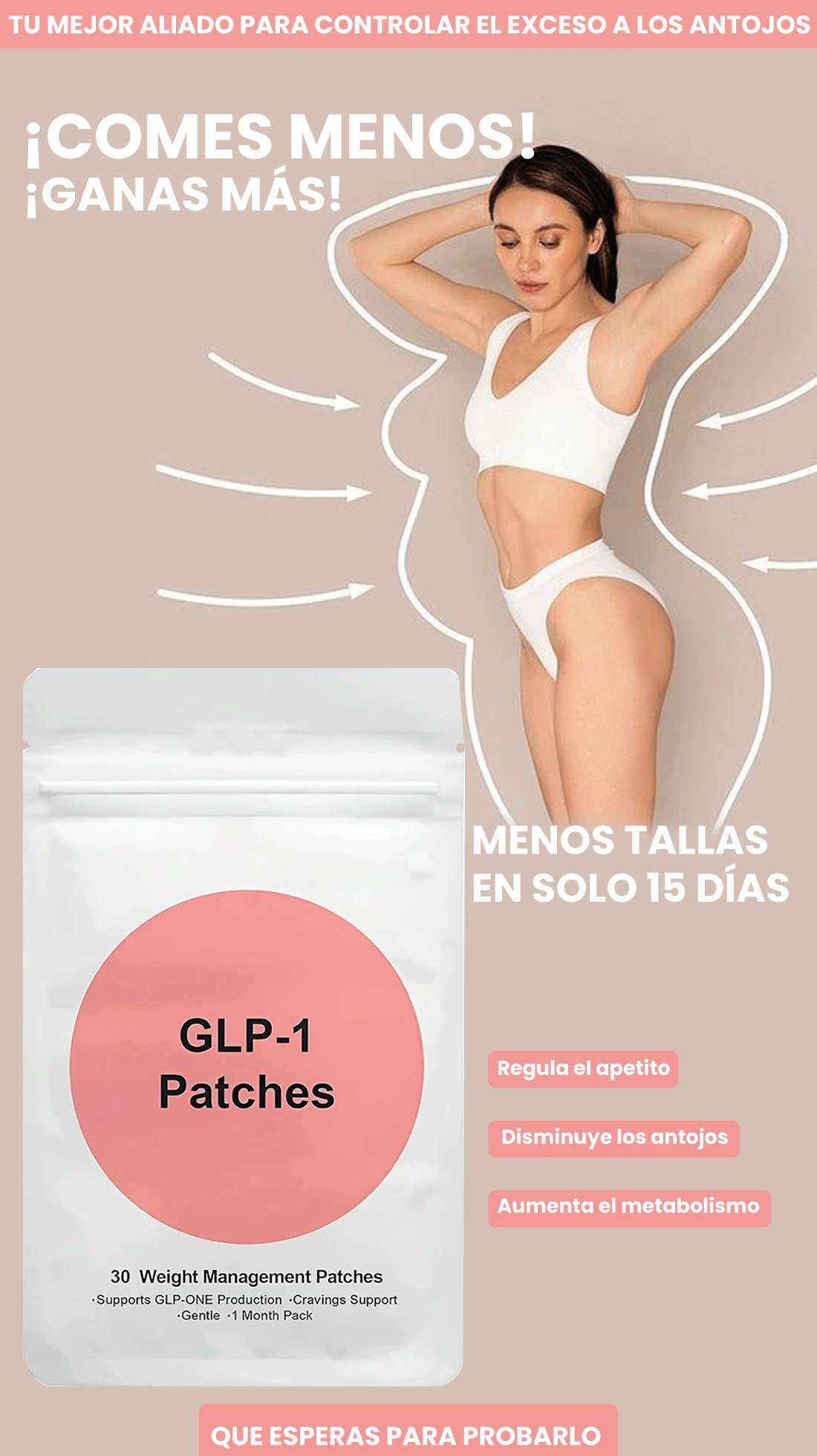 PARCHES GLP-1- Reducir tallas nunca fue tan fácil! Disminuye tus Ansiedad y el exceso de antojos de forma rapida y Natural
